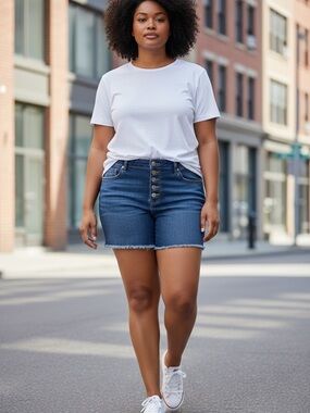 NWT Torrid Denim Shorts Size 22 Mid Rise Button Fly Raw Hem Stretch Plus Size